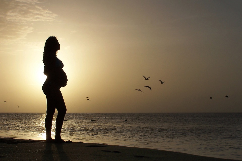 embarazo puesta de sol playa mar perfil foto artística