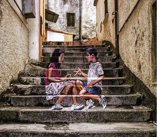 graffíti niños escaleras