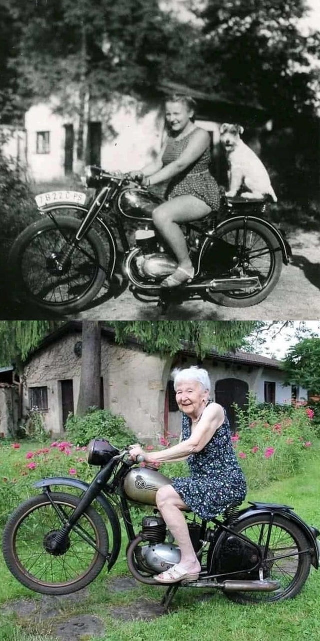 abuela en moto