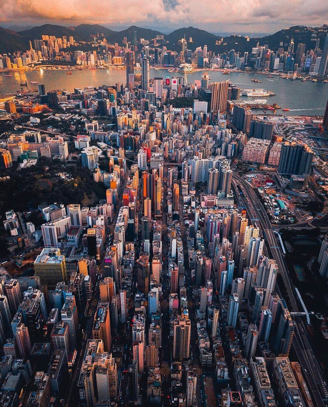 Skyline de Hong Kong dede el aire