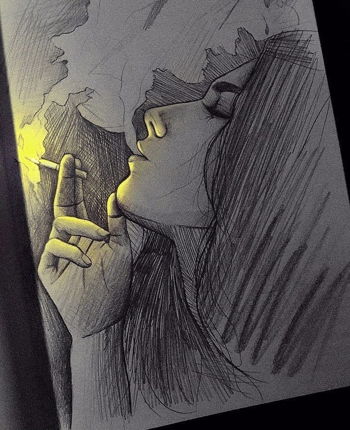 dibujo mujer fumando