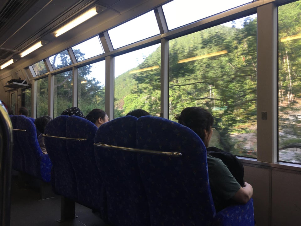 trenes con asientos mirando al exterior