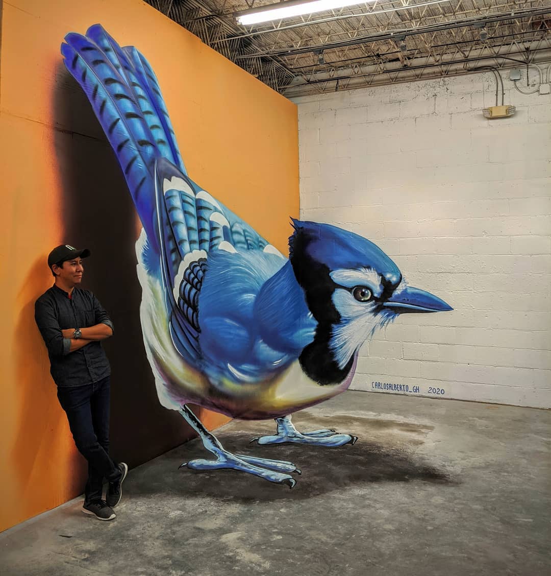 mural pajaro azul