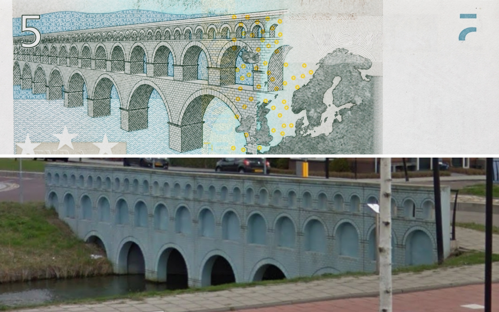 puente real de billete de 5 euros en Rotterdam