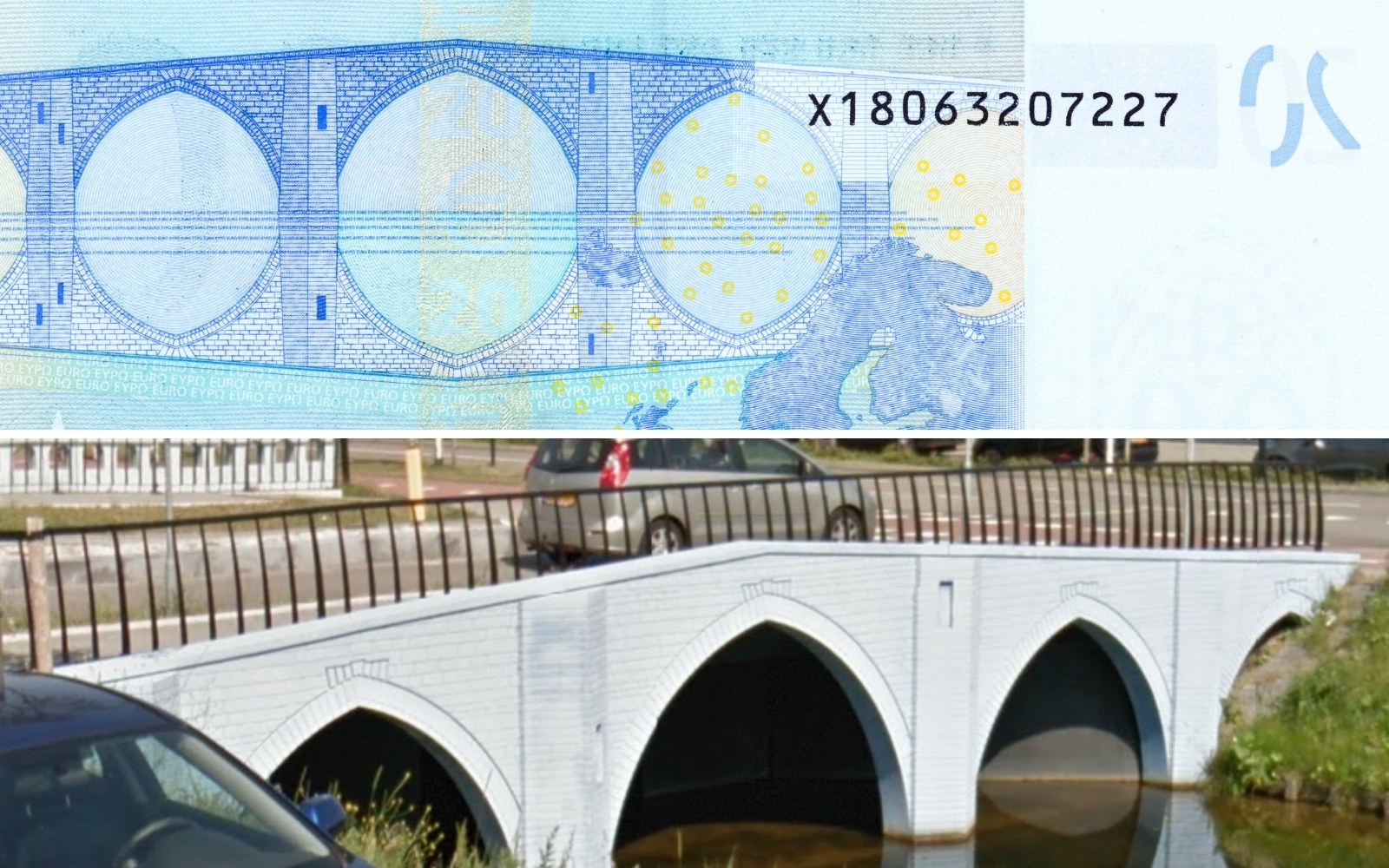 puente real de billete de 20 euros en Rotterdam