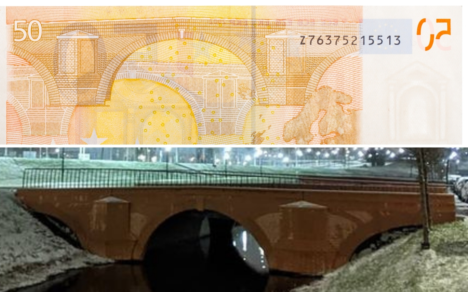 puente real de billete de 50 euros en Rotterdam