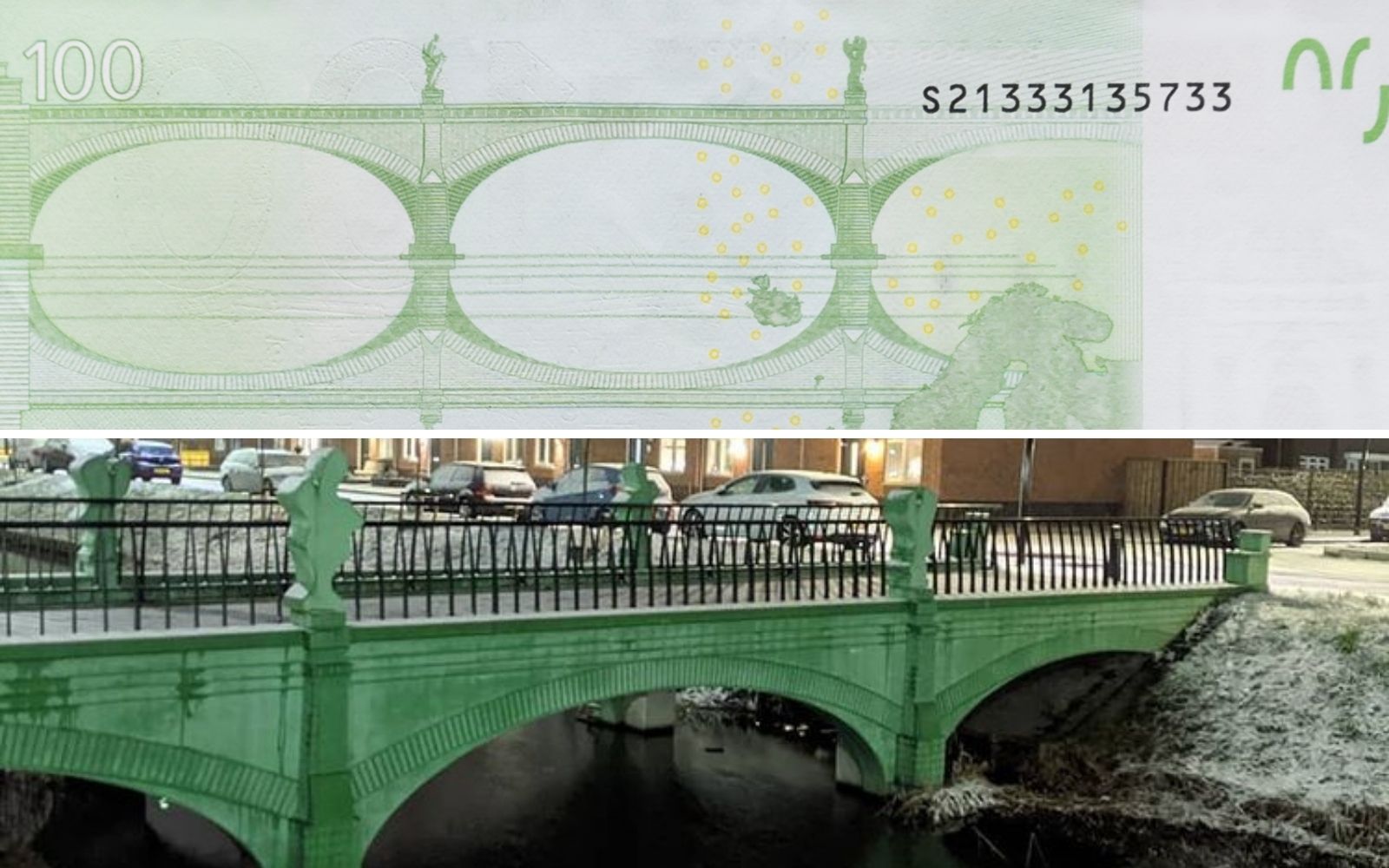 puente real de billete de 100 euros en Rotterdam