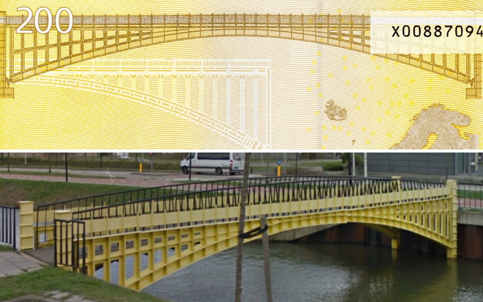 puente real de billete de 200 euros en Rotterdam