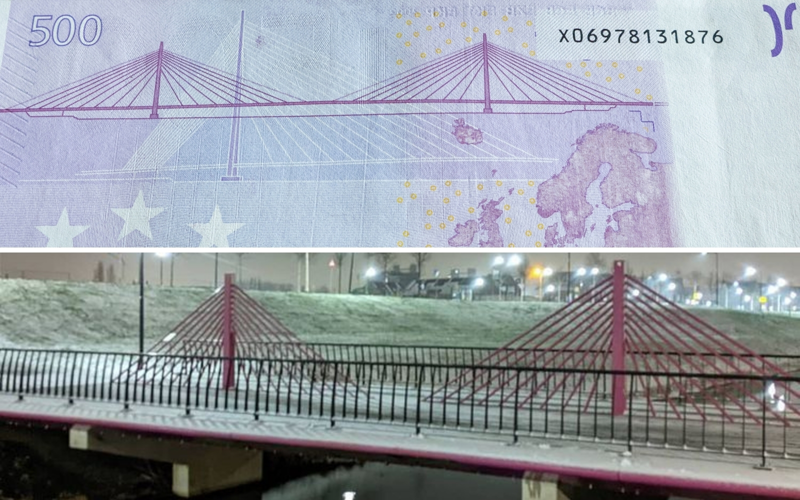 puente real de billete de 500 euros en Rotterdam